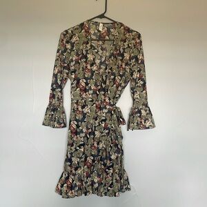 Floral Mini Wrap Dress, Small
